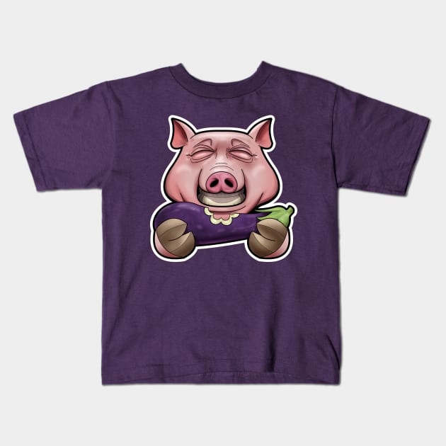 SNAX Pig eating eggplant Kids T-Shirt by SilverBaX